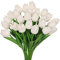 huaao Bouquet di tulipani Artificiali in Lattice Fiore Finto tulipani di Tocco Reale Decorazione Festa Matrimonio Party Room, Bianco 24pcs