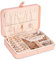 LANDICI Small Jewellery Organiser for Women & Girls, PU Leather Travel Jewellery Storage Case, Portable Holder for Rings, Earrings, Necklaces & Bracelets, Gift Box - Pink
