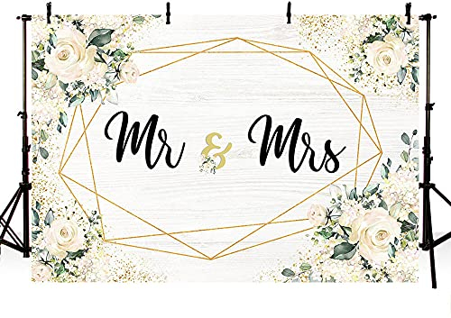 MEHOFOND Toile de Fond Florale Blanche de 2,1 x 1,5 m pour décoration de fête de fiançailles,de Couples,de Mariage,de Photographie,d'anniversaire,de cérémonie,de fête prénuptiale,d'accessoires