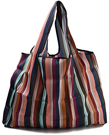BEEFLYING 3 Stück Faltbare Einkaufstasche Wiederverwendbare Einkaufstasche Waschbare Nylon-Einkaufstaschen für Lebensmittel Heavy Duty mit Tasche (Streifendesign)