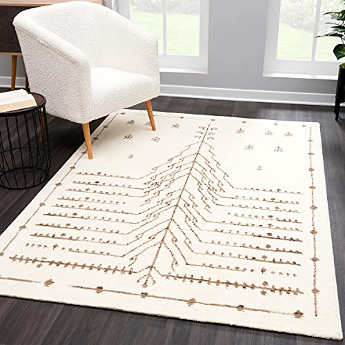 payé Teppich Wohnzimmer - Creme 80x150cm - Ethno Afrika Muster - Hochflor weich Schlafzimmer Flur Dekoration Läufer Kinderzimmer - Boho Skandi Deko