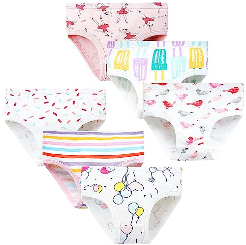 Adorel Mädchen Unterhosen Slips Reine Baumwolle 6er-Pack Ballett und Ballon 110-116 (Herstellergröße 120)