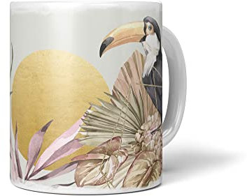 Paul Sinus Dekorative Tasse mit schönem Vogel Motiv Tukan Exotisch schönem Design goldene Sonne