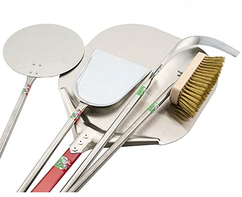 Komplettes Set mit 5 Pizzaschaufeln mit Backschaufel aus Aluminium, 33 x 33 cm, Stange 120 cm, für tiefe Öfen 100/110 cm, professionelles Pizzaschaufel-Set