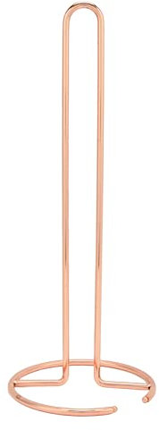 Qcwwy Toilet Paper Holder Stand, Freestanding Double Wrought Iron Pipe Floor Toilet Paper Roll Dispenser for Office, Kitchen, Desktop (Rose Gold)