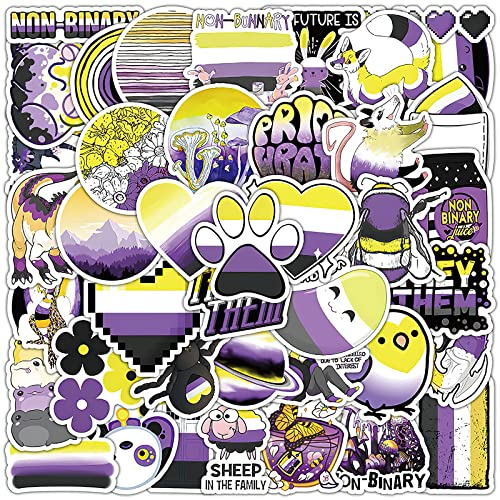 Runmeihe Pride-Aufkleber, wasserdicht, Zubehör für LGBTQ, buntes Gay-Pride-Zubehör, Pride-Aufkleber für Wasserflasche, Laptop, Skateboard, Telefon, Gitarre (nicht binär), 60 Stück