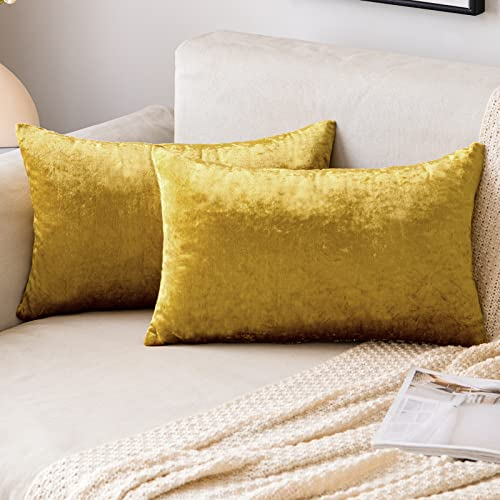 EMEMA Samt Kissenbezug Kissenhülle Dekorative Dekokissen Sofakissen Lendenkissen Wurfkissenbezug mit Verstecktem Reißverschluss Schlafzimmer Sofa 2er Set 30x50 cm Golden Luxuriös