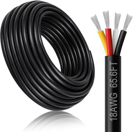 DEKIEVALE 18 Gauge 4 Conductor Wire, 65.6FT Black PVC Stranded Tinned Copper Wire, 18/4 Speaker Wire, Audio Power Cable, Flexible 18AWG Wire for Security, Alarm, Thermostat, Sound, Sprinkler