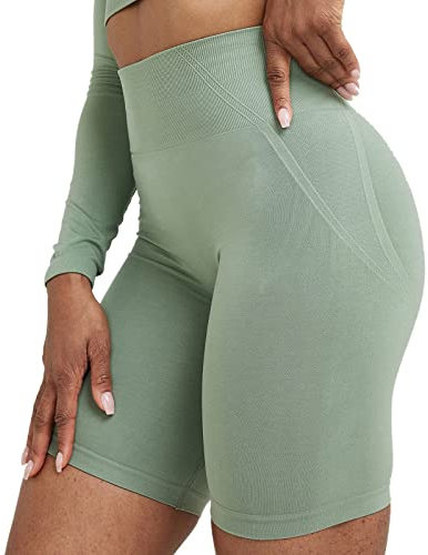 QWUVEDS Frauen Nahtlose High Taille Biker knallhose Jogging Training Kurze Hosen Jeggins Hose Für Damen High Waist
