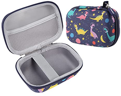 Leayjeen Étui pour Appareil Photo Compact Enfants Compatible avec ASTGMI/Gofunly/ZHUTA/Yokiss/HiMont/Hangrui/MJUM/HOOMOON, Enfant Noël Anniversaire Cadeaux (étui Uniquement) Dinosaure Bleu foncé