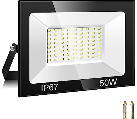 Faretto LED da Esterno 50W, 72 Perle Faro LED da Esterno 5000LM 7000K Super Luminoso Bianco Freddo Luce di Sicurezza , IP67 Impermeabile Faretti LED per Giardino, Cortile, Terrazza, Patio, Garage