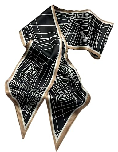 GIMIRO Écharpe en Satin, 148 x 13 cm, Motif Géométrique Damier, Double Couche, Polyester, Marron et Blanc (panneaux noirs)