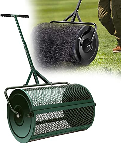 Torfmoosstreuer, 24-Zoll-Kompoststreuer, robuster Metallgeflechtkorb, Verstellbarer Langer Griff, leicht, zum Top-Dressing von Kompost, Schmutz, Mulch, Dünger, Erde schwarz (grün)