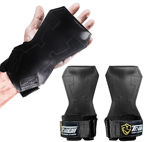 TAVIEW Ganchos de muñeca para levantamiento de pesas de para un máximo agarre (Agarre de goma negro)