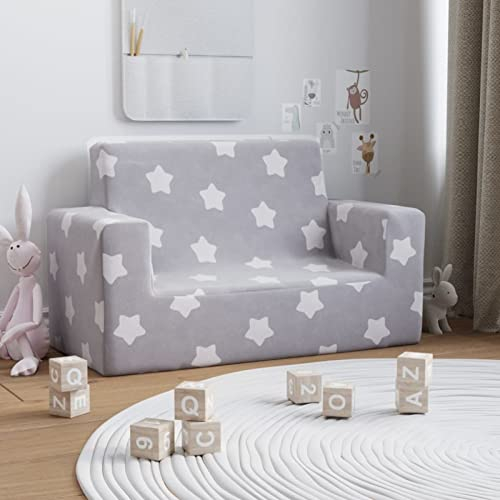 BaraSh Kindersofa 2-Sitzer Hellgrau mit Sternen Weich Plüsch Kinder Couch Spielsofa FüR Kinder Kinderzimmer MöBel KindermöBel Kindersofa