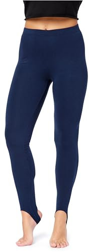 Bellivalini Damen Thermo Leggings Gefüttert mit Fußschlaufe für Winter Warme Apre Ski BLV50-321 (Marineblau, L)