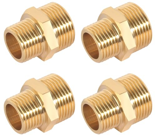 Boquilla Reductora de Latón, Reducción de 4 Piezas 3/4 a 1/2 Boquilla Doble Rosca Macho de Latón, Adaptador de 1/2 Pulgada a 3/4 de Pulgada para Reductores de Tuberías de Agua (20 x 25 mm)