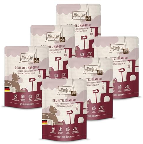 MjAMjAM - Premium Nassfutter für Katzen - Quetschie - purer Fleischgenuss - delikates Känguru pur, 6er Pack (6 x 300 g), getreidefrei mit extra viel Fleisch