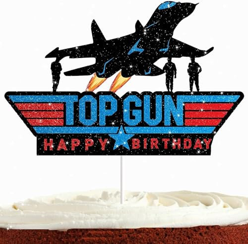 SRMIRO Airplane Fighter Cake Topper, Pilot Fighter Theme Happy Birthday Cake Toppper Decoration Glitter Airplane Birthday Party Cake Decoration for Boys Girls