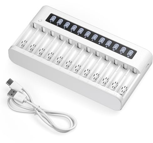 EBL Rechargeable Battery Charger 12 Slots LCD Charger for Ni-MH Ni-CD AA AAA Rechargeable Batteries with Discharge Function