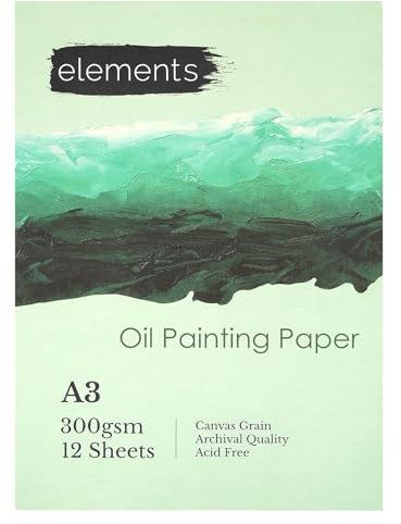 Elements Oil Painting Book | Premium 300 GSM Oil Pads | Canvas Grain, Archival Quality & Acid-Free Oil Paper for Artists - Ideal for Oil Paints - 12 Sheets (24 Sides) Parent (A3)