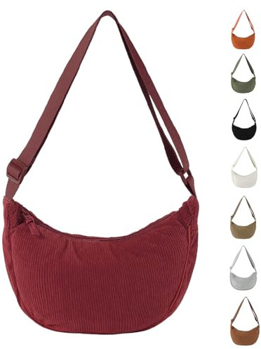 APMGONT Damen Cord Crossbody Bag, Halbmond Tasche Umhängetasche, Damen Halbmond Tasche Schultertasche Mit Schultergurt Einstellbar Lässige Umhängetasche aus Cord für jeden Anlass (Burgunderrot)