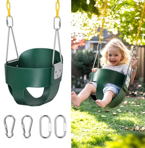 little dove Cubo Completo de Respaldo Alto, Columpio para niños pequeños con Cadenas recubiertas y protección Triangular contra pellizcos para Mayor Seguridad, Columpio de bebé para Exterior con