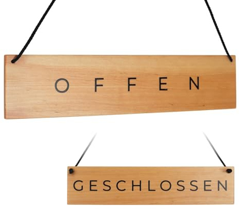 Modernes Holz-Schild Offen und Geschlossen – doppelseitig, Vintage-Stil, 33 x 7,5 cm hängendes Türschild und Fensterschild für Geschäfte, Cafés und Restaurants (Helles Holz)