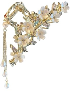 Elegante Blumen Haarklammer, Perlen Dutt Halter mit Quasten, Goldene Maiglöckchen mit hängenden Perlen, Haarkralle für dickes Haar, Haarspangen Damen, Haaraccessoires für Damen