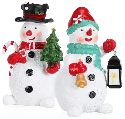 JOINPAYA 2 Stücke Weihnachten Schneemann Figuren: Weihnachten Harz Schneemann Ornamente Winter Indoor Urlaub Home Dekorationen Präsentieren
