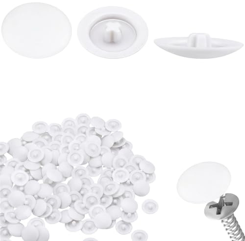 50pcs White Screw Caps 12mm Snap-On Plastic Covers for Cabinet Furniture | Strong plastic construction. 50 piece precise snap-on pack. 12mm diameter with 3mm cross slot. Fits 7-8mm cross-head screws