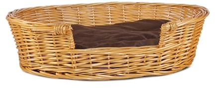 green leaves Honey Color Wicker Dog Pet Bed with Washable Cushions (Large)
