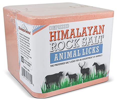 Salt Block for Deer & Horses – Compressed Mineral Salt Lick for Livestock, Cattle & Goats – Himalayan Secrets Pink Rock Salt Block (11LB/5KG, Block w/ Mounting Hole)