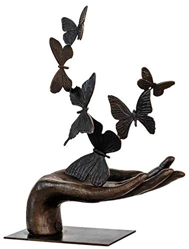 aubaho Bronzeskulptur Hand Schmetterling im Antik-Stil Bronze Figur 36cm