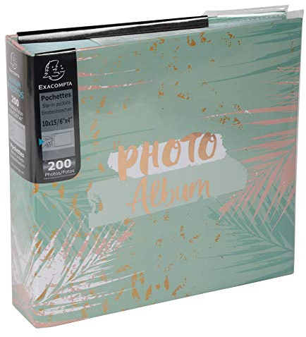 Exacompta - Réf. 62222E - Album photos à pochettes PASTEL TROPIC - 200 photos 10x15 cm - 100 pages - Format 22,5x32,5 cm - albums imprimés avec un marquage rosé sur la couverture
