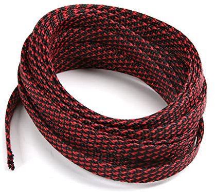Othmro 5 m langes, dehnbares PET-Geflecht-Kabelschlauch, flexible Drahtgeflechthülse, Schwarz / Rot