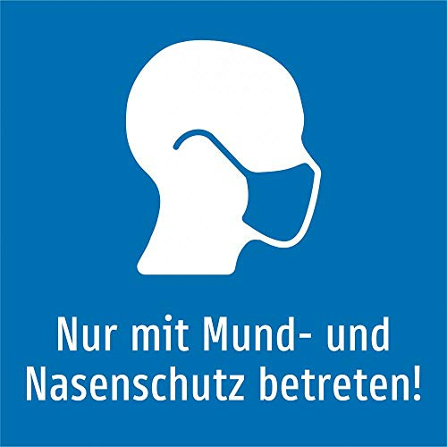 Nur mit Mund- und Nasenschutz betreten! (blau) - 200 x 200 mm, Aufkleber