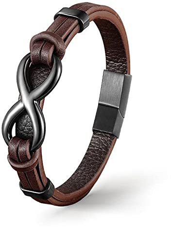 UNIQAL | Herren Lederarmband – Infinity Symbol aus Edelstahl & Echtleder – Armband für Männer und Frauen, Braun, Stilvolles Geschenk für Männer, Freund, Vater oder Ehemann – Inklusive Geschenkbox