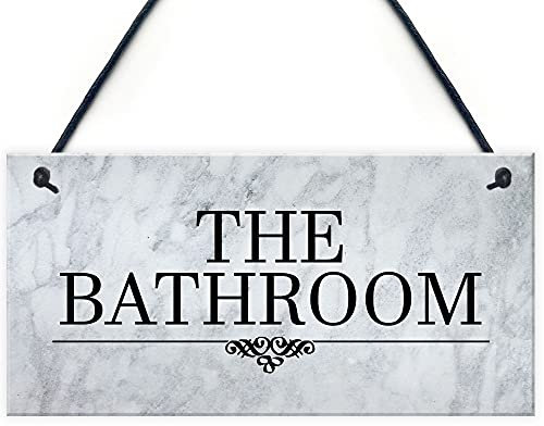 RED OCEAN Bathroom Decor Marble Theme Hanging Bathroom Toilet Sign Home Decor Gift