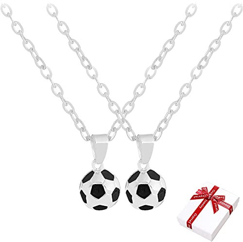 Liitata 2 Stück Fußball Halskette 3D Fußball Anhänger Ketten Fussball Party mitgebsel für Kinder Fußballer Kicker Sportler Geburtstag Geschenk Souvenir -Silber