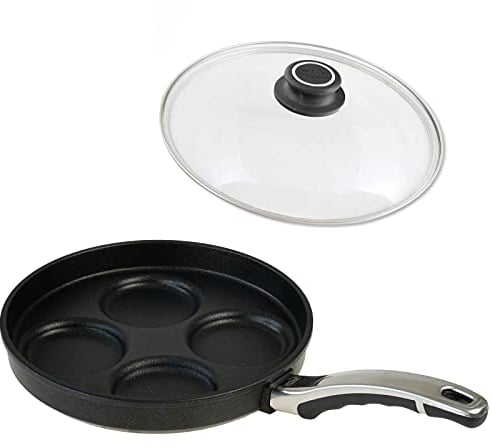 BAF Muldenpfanne Induktion Ø 26 cm mit Deckel (Set) - flacher Rand - Spiegelei Pfanne beschichtet aus Aluminiumguss - Made in Germany