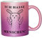 Glitzer Tasse mit Spruch Ich hasse Menschen | Rosa-Lila | Hase | 330ml | doppelseitig bedruckt | Lustige Hasentasse als witzige Geschenkidee zu Weihnachten für beste Freundin oder Kollegin