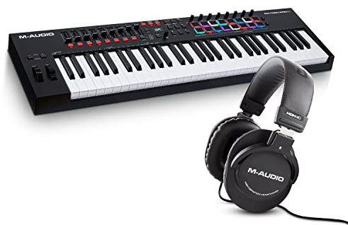 M-Audio Oxygen Pro 61 – 61 Key USB MIDI Keyboard Controller With Beat Pads & HDH40 – Over Ear Studio Headphones with closed back design
