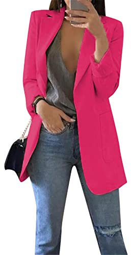 Yming Frauen Trenchcoat Slim Fit Vorne Offen Blazer Slim Fit Langarm Cardigan Rose M