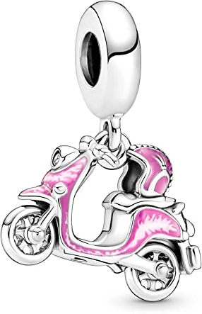 LaMenars Pink Scooter Dangle Charm für-Armbänder, 925er Sterlingsilber-Perlen-Charms mit kubischem Happy Birthday, Jahrestag, Schmuck, Geschenken für Frauen, Mädchen, Ehefrau