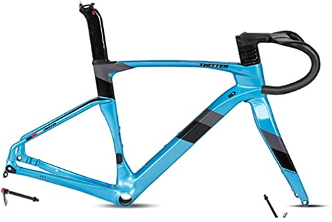 QHIYRZE Rennrad Carbon-Rahmensatz 700C Rennrad-Rahmen BB86 Scheibenbremse Fahrradrahmen 45/48/51/54CM Rahmen Mit Steckachse F12x100mm/R12x142mm (Color : Blue, Size : 48CM)