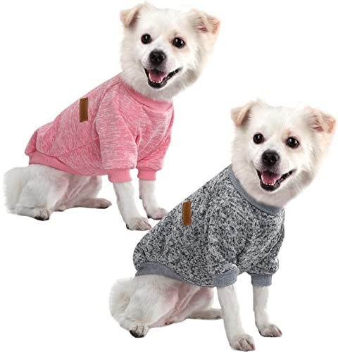 HuaLiSiJi Hundepullover Kleine Hunde Chihuahua Pullover Hunde Hoodie Hunde Strickpullover, Warm und Leicht, Mit Einer Weichen Textur, Elastizität Leicht zu Tragen (Pink+Grey, L)