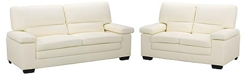 Vente-unique-Couchgarnitur 3+2 - Büffelleder - Elfenbeinfarben - Mimas II