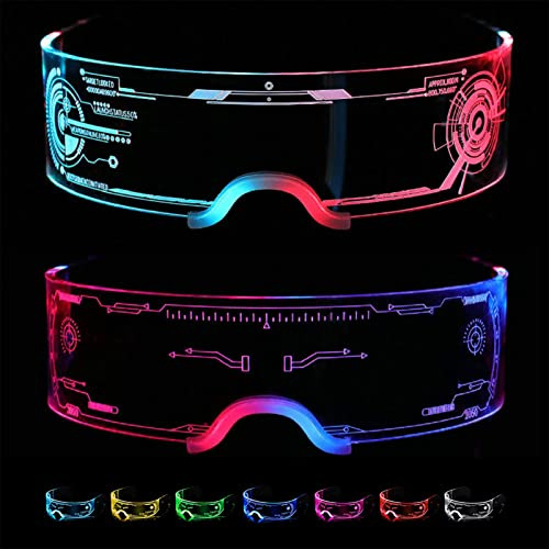 CLZFXS Cyberpunk LED Brille, 7 Farben LED Leuchtende Brille, Party Leuchtbrille Led Glasses für Halloween Cosplay, Karneval, Bar, Club