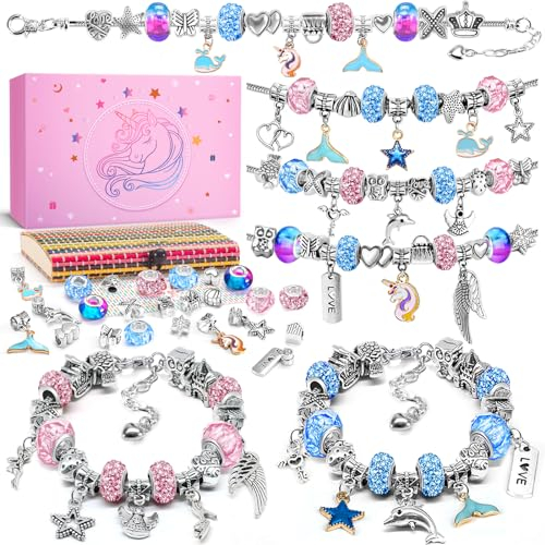 BIIB Einhorn Geschenke für Mädchen, Einschulung Mädchen Geschenk Bastelset Kinder ab 6 Jahre, Schulanfang Mädchen Armbänder Selber Machen, Kinder Adventskalender Füllung Weihnachtsgeschenke
